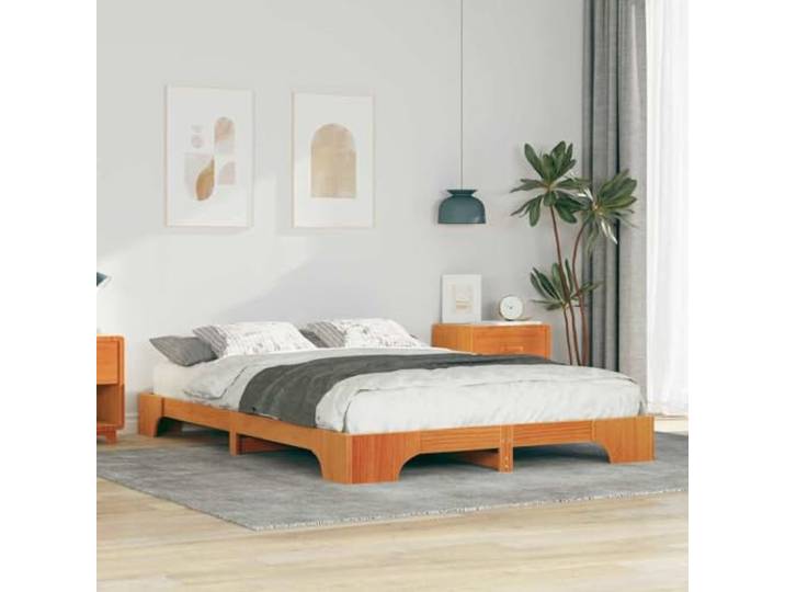 RJPLMFV Bettgestell, massives Kiefernholz, Braun, 140 x 210 cm Lattenrost inklusive, modernes Design, ohne Lattenrost, einfache Reinigung, langlebig