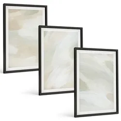 BILDER SET 3er Set - 40x60 cm Schwarzer Rahmen - Leuchtende Farben, abstrakter Boho-Stil