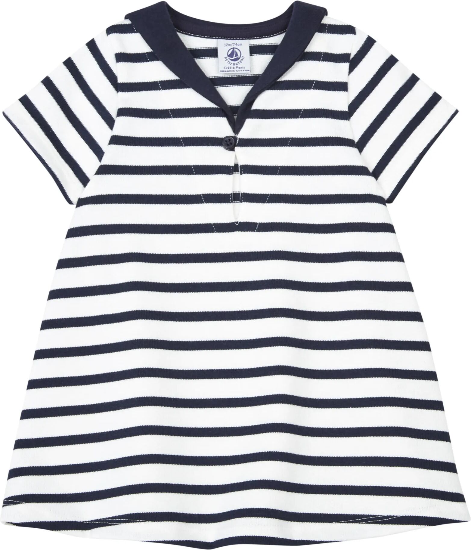 Petit Bateau Robe Col Vareuse en Jersey Epais Bio Bleu marine 3 mois