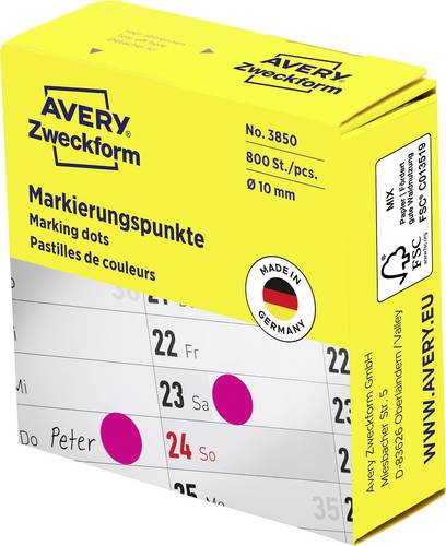 Avery-Zweckform 3850 Markierungspunkte Etiketten Ø 10mm Magenta 800 St. Permanent haftend Papier