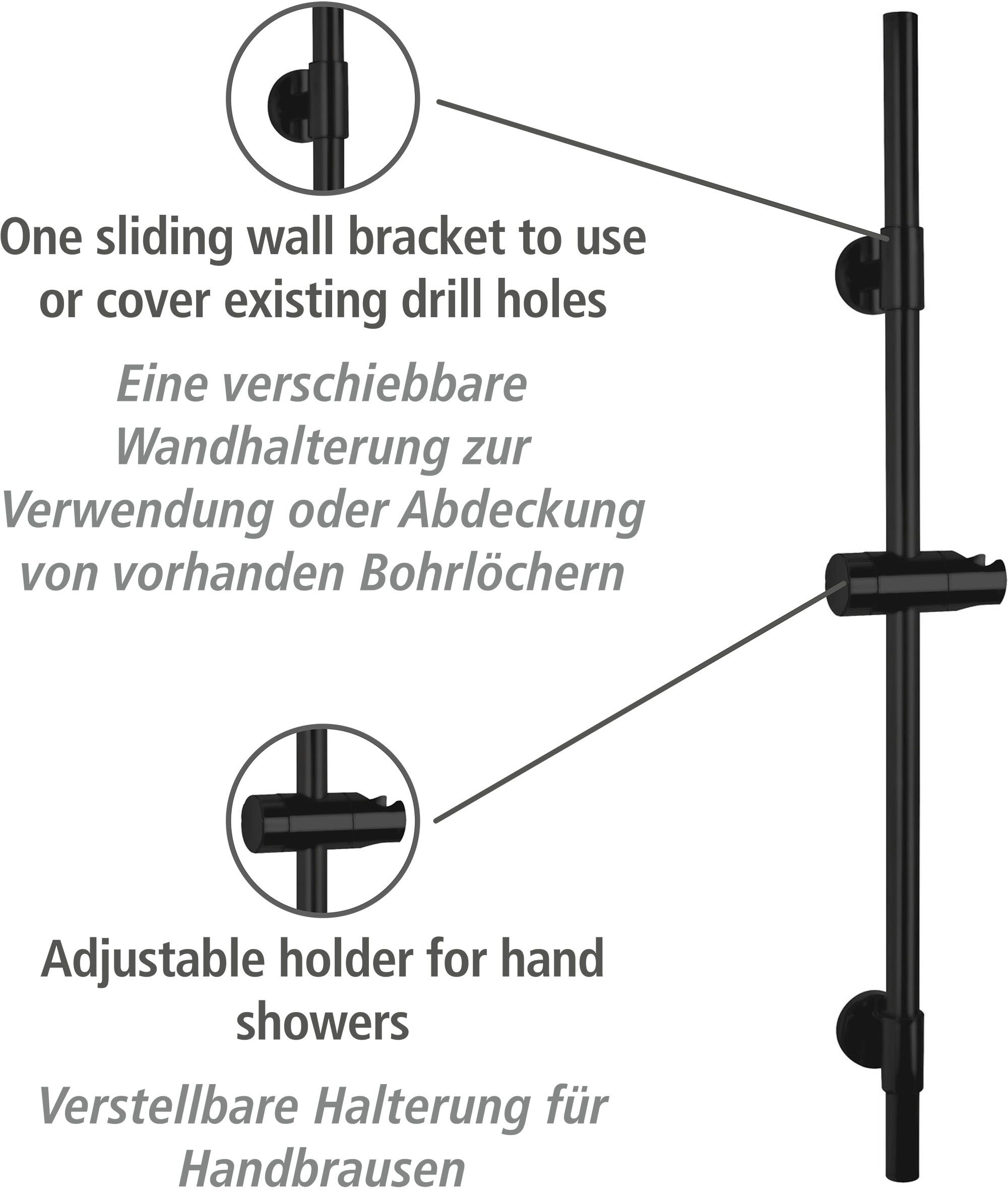 Duschstange WENKO "Basic", schwarz, T:66cm, Duschkopfhalterungen, Duschstange, Schwarz