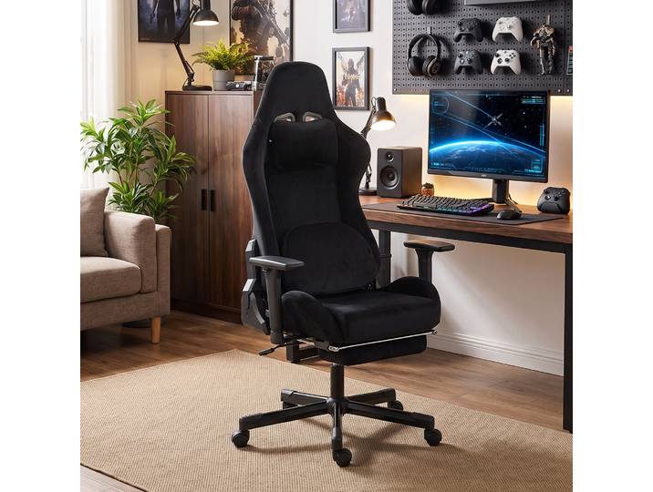 HOMCOM Chaise Gaming Massante Inclinable Lin Noir Accoudoirs 4D