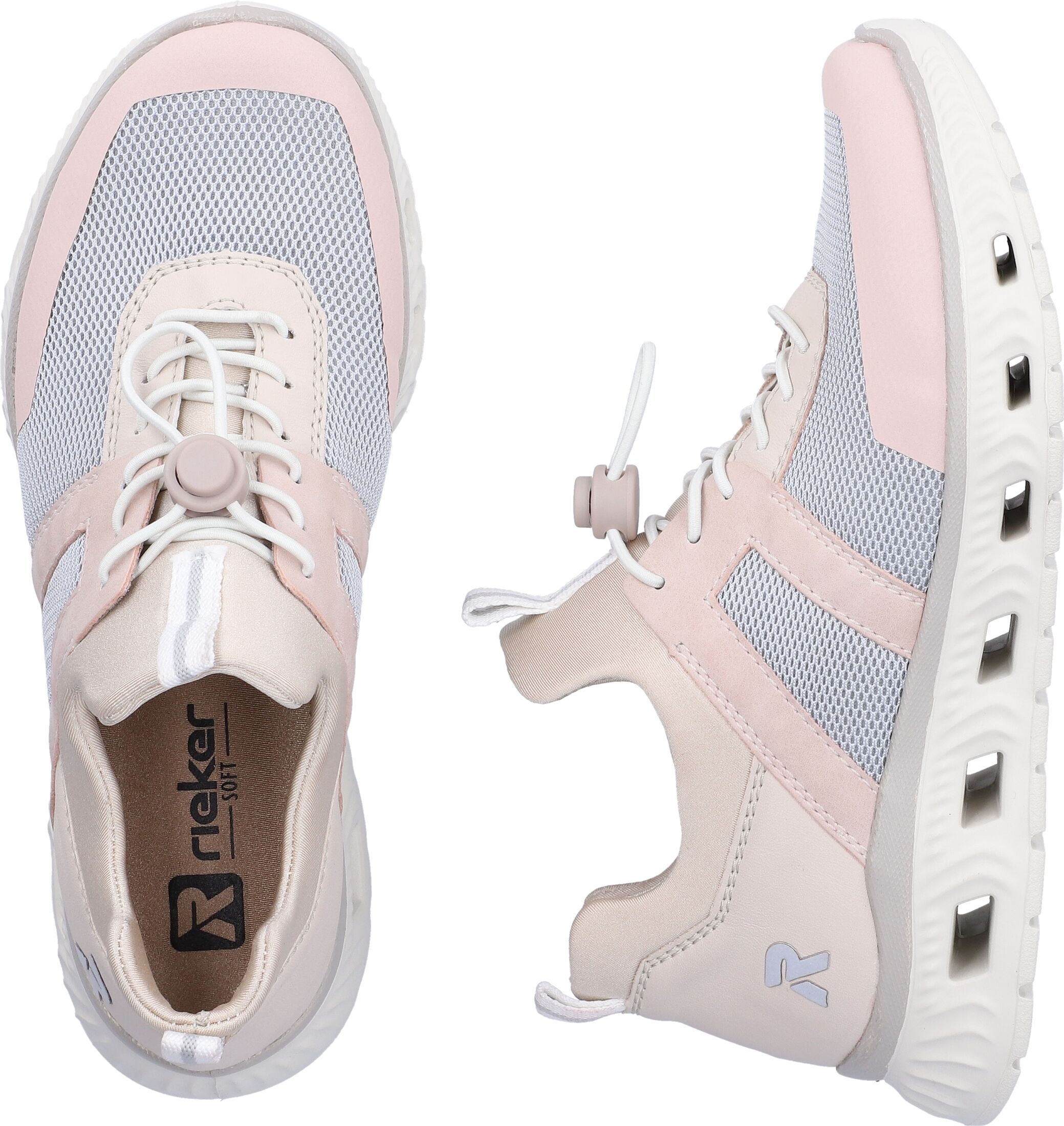 Slip-On Sneaker RIEKER SPORT, Damen, Gr. 40, Textil, rosa (rosé, creme), Lederimitat, Textil, Schuhe Slip-On Sneaker, Sportschuh, Halbschuh, Freizeitschuh in veganer Verarbeitung rosé, creme 40, Textil