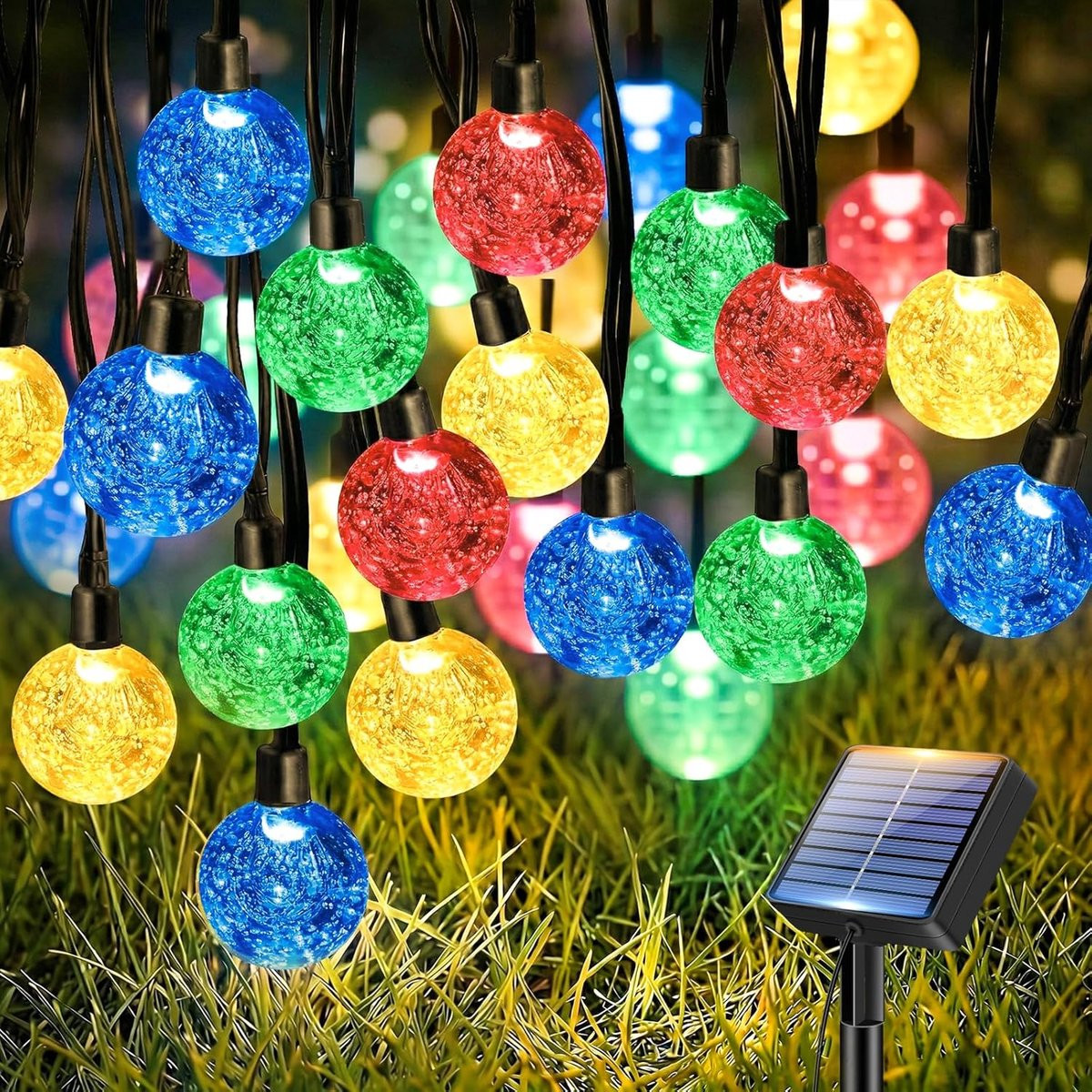 Merkloos Lichtsnoer op zonne-energie met LED-kristallen voor buiten, 15 m