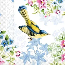 Mank Serviette Tissue Lenz, 40 x 40 cm, 100 Stück - Frühling Sommer Blumen Blüten Vogel