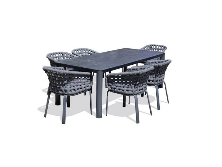 Ensemble repas de jardin 6 pl en alu plateau céramique sur verre - Gris anthracite - CAMARGUE