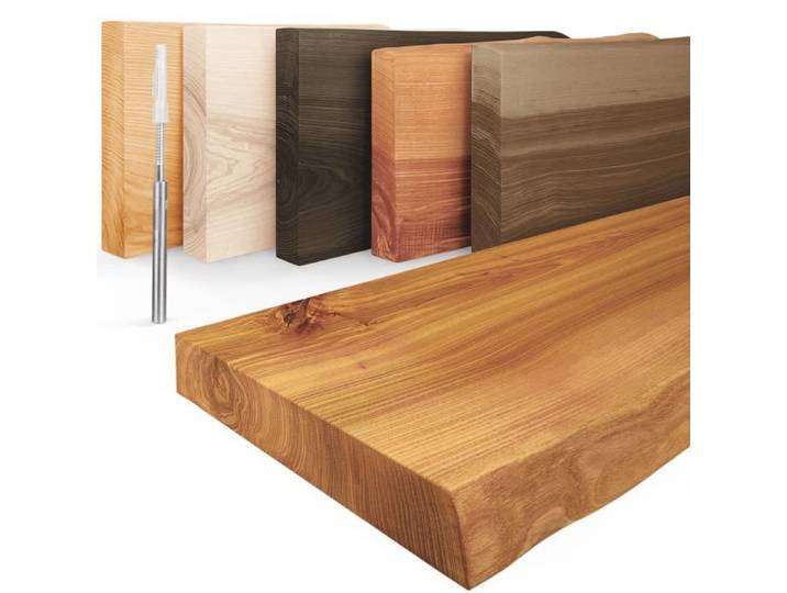 LAMO Manufaktur Étagère flottante murale bois avec fixation invisible Étagère 160 cm Couleur: rustique Bord: naturel