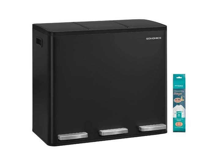 Mülltrennsystem 3 Fächer 54 l Treteimer Schwarz