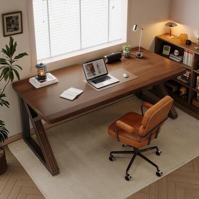 Solid Wood Extra Long Desk,Thickened Desk,Wooden Long Computer Desk,Writing Table for Office, Walnut