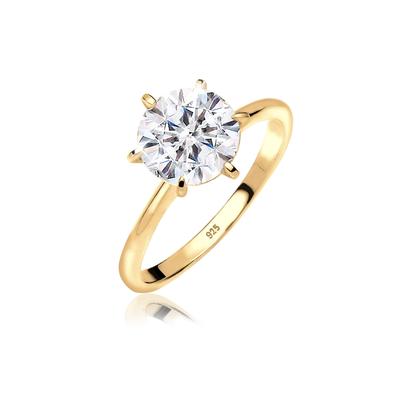 Verlobungsring ELLI "Ring Verlobungsring Kristalle 925 Silber" Gr. 58, gold, Fingerringe, Damen, 58, Silber 925 (Sterlingsilber), Verlobungsring