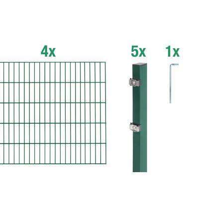 Doppelstabmattenzaun ALBERTS "Grundset", grün, H:80cm, Stahl, Zaunelemente, Höhe: 80-200 cm, Gesamtlänge: 4-30 m, zum Einbetonieren