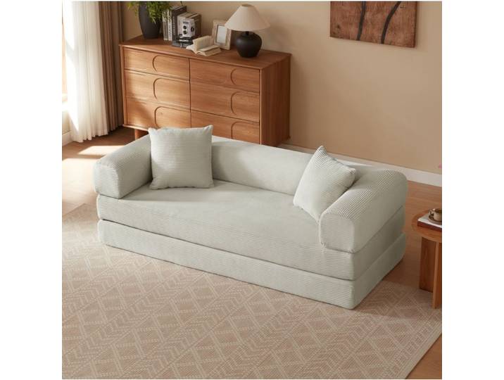 Canapé convertible 1 place EVRYAE - modulable et sans montage mousse froide et velours respirant - Beige