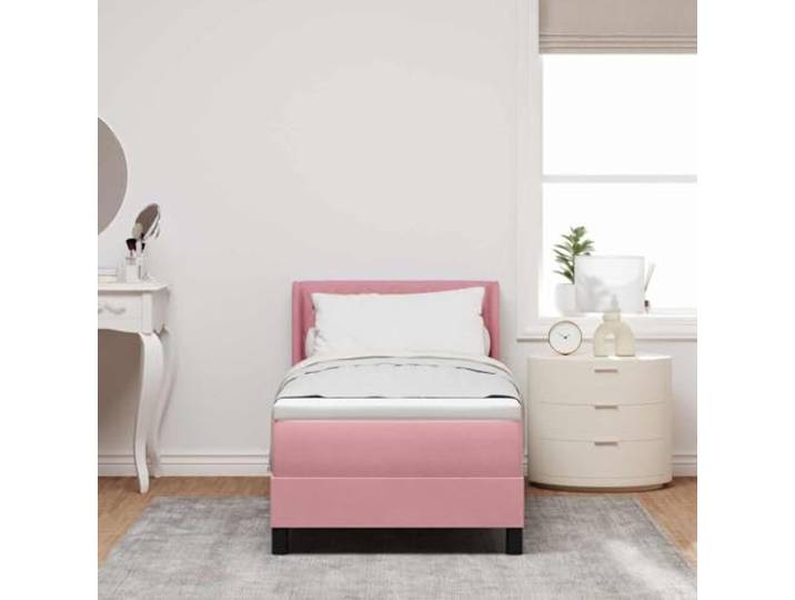 KTHLBRH Boxspringbett Rosa 200x80 cm mit Kopfteil Samt, massives Kiefernholz, höhenverstellbar, Matratze mittelschwer