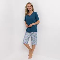 LITTLE ROSE Pyjama-Set Shirt, 1/2-Arm & Caprihose mit Seitenschlitzen