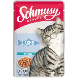 SCHMUSY Ragout Pouch in Sauce 100g Frischebeutel Katzennassfutter 22 x 100 Gramm Lachs