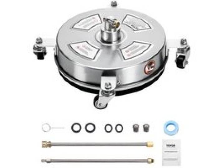 VEVOR 325 mm Hochdruckreiniger, Oberflächenreiniger, Flächenreiniger aus Edelstahl mit 4 Rädern, max. 4000 PSI, 6,35 mm Schnellanschluss, 2 Sprühdüsen, 2 verlängerte Stäbe für Beton, Terrasse, Deck