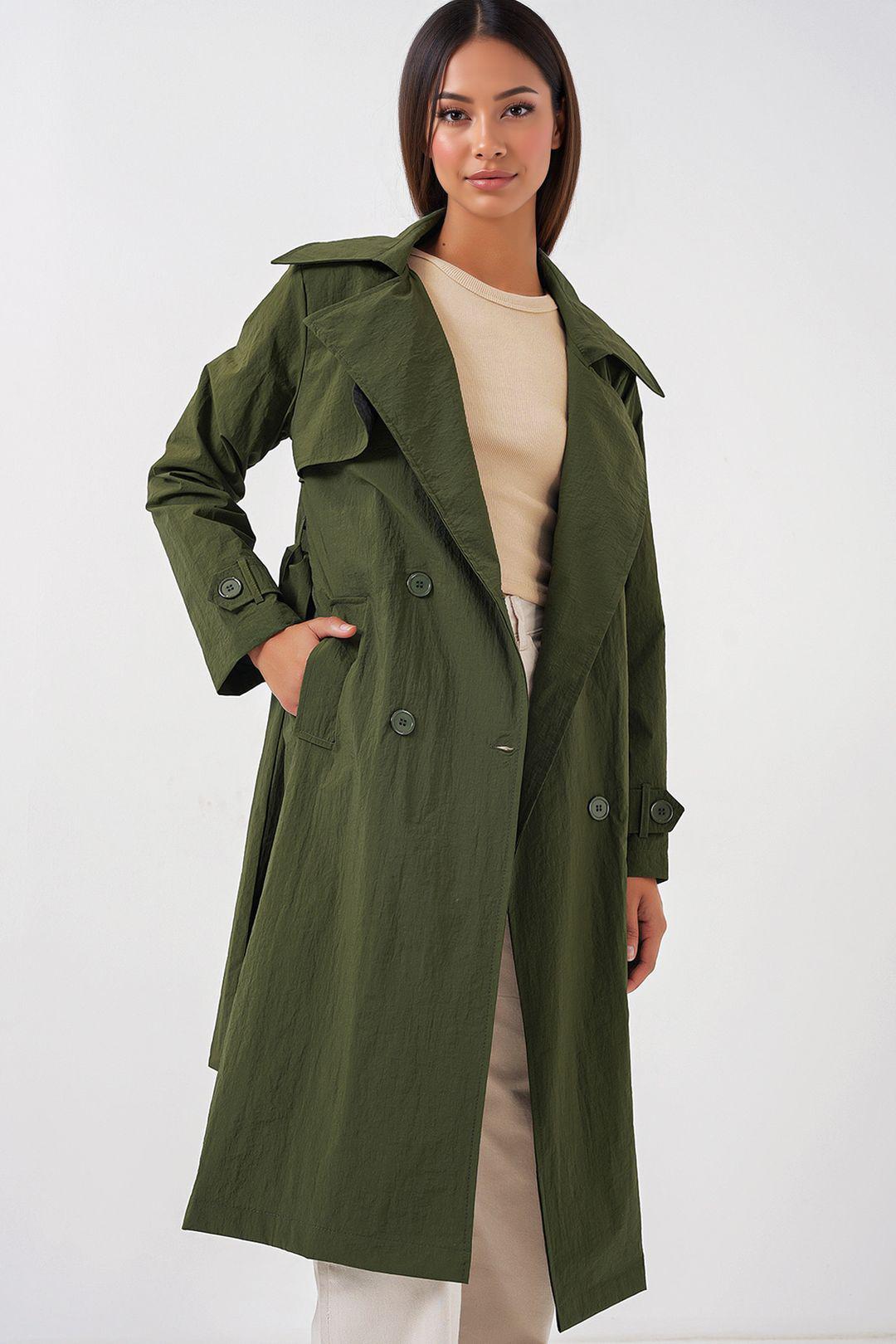 Doppelreihiger, langer trenchcoat mit Taschen