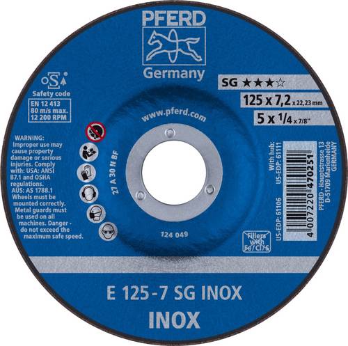 PFERD TOOLS 62212623 Sg Inox Schruppscheibe gekröpft Durchmesser 125mm Bohrungs-Ø 22.23mm 10St.