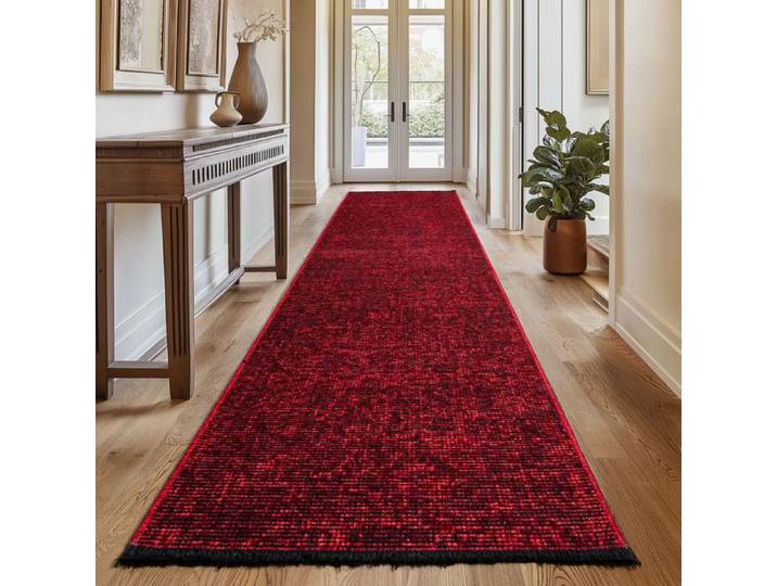 SIMPEX Tapis Runner en Coton Chenille Rouge 80x250 cm  Lavable Style Boho Vintage Kelim Cuisine Chambre & Couloir