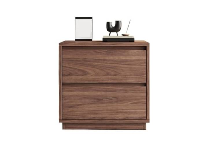 Vielseitig Einfacher Nachttisch aus Holz for Zuhause und Schlafzimmer Schrank mit zwei Schubladen in brauner Farbe(Klein)