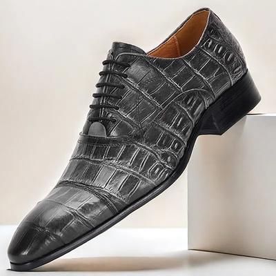 Herren Oxfords Brogue Krokodilmuster Leder Italienisches Vollnarbenleder Rutschfest Schnürung Grau