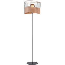 Stehlampe Standleuchte Wohnzimmerlampe Schlafzimmerleuchte Flurlampe Deckenfluter, Metall schwarz Holzgeflecht, 1x E27, H 152 cm