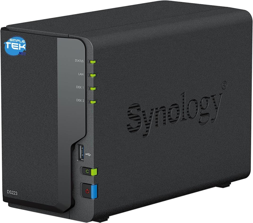 Synology DS223 NAS-station met 16 TB opslag en 2 WD Red Plus harde schijven en Realtek Rtd1619b quad-core processor