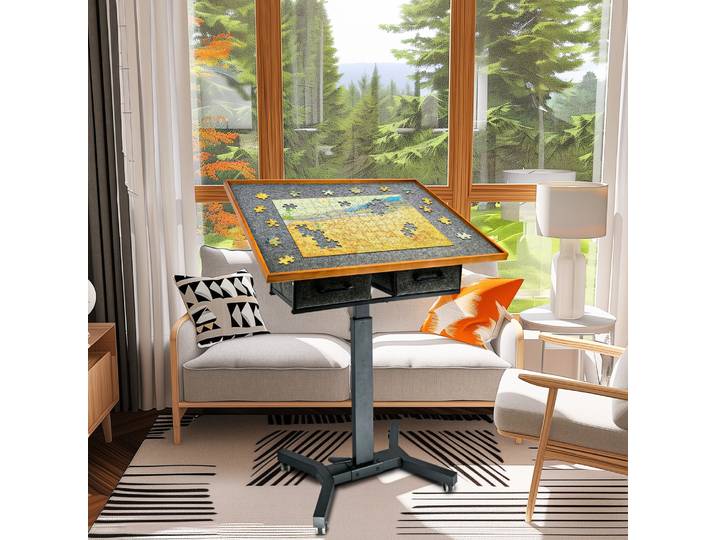 Table de puzzle 1500 pièces pour adultes, avec angle d'inclinaison et roues réglables, pieds en métal, tiroirs de rangement, chariot portable