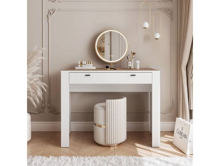 Idohome Coiffeuse\, console avec tiroir\, table de maquillage\, table de coiffure\, commode de maquillage moderne\, couleur blanc/chêne whisky - Avena
