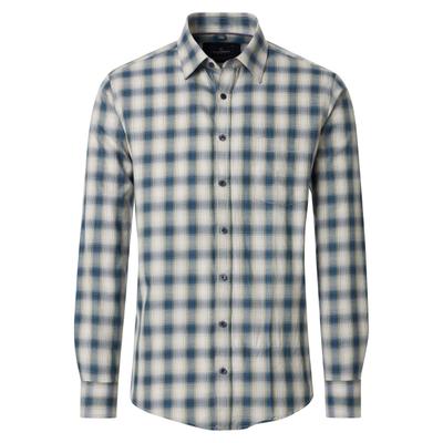 Langarmhemd CASAMODA "CASAMODA Freizeithemd Langarm kariert", Herren, Gr. M, Normalgrößen, beige, 100% Baumwolle, kariert, comfort fit, Hemden