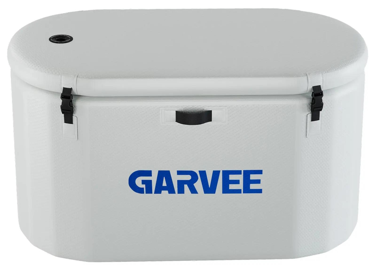 Eisbadewanne - Kaltwasserbad zur Muskelregeneration - 930 l Fassungsvermögen - Getrennter Ein- und Auslass - Mit Deckel - Für Innen- und Außenbereich - 150 x 80,5 x 76 cm - Weiß/Blau