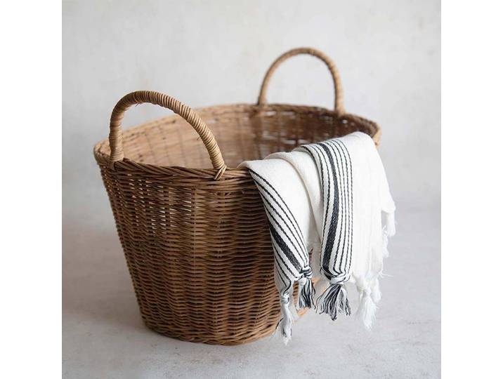 Panier à linge tissé à la main avec poignées, organisateur de rangement moderne et confortable pour voyage, appartement, chambre à coucher, buanderie, collège