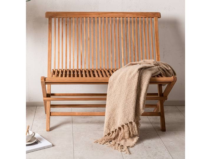 Banc de jardin pliant Celu bois massif de teck lessivé Beige 100 x 89 x 47cm