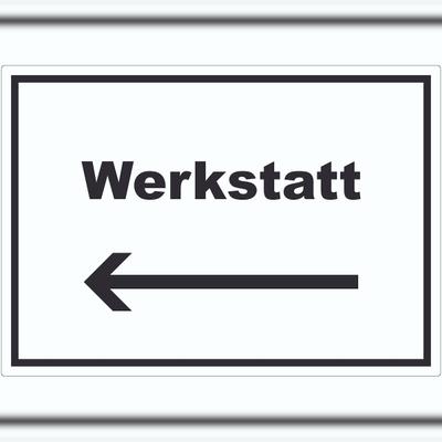 HB-Druck Werkstatt Aufkleber mit Text Richtungspfeil links Handwerk Reparatur waagerecht A3 (297x420mm)