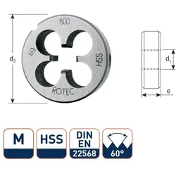 Rotec, Gewindeschneider + Gewindebohrer, 360.0600 HSS Rundfräser DIN 223 Metrisch M 6x1.0