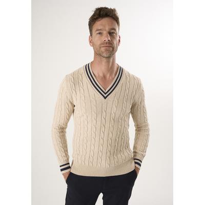 V-Ausschnitt-Pullover FELIX HARDY "Basic-Pullover mit V-Ausschnitt und Zopfmuster", Herren, Gr. XL, beige, 100% Baumwolle, V-Ausschnitt, Pullover