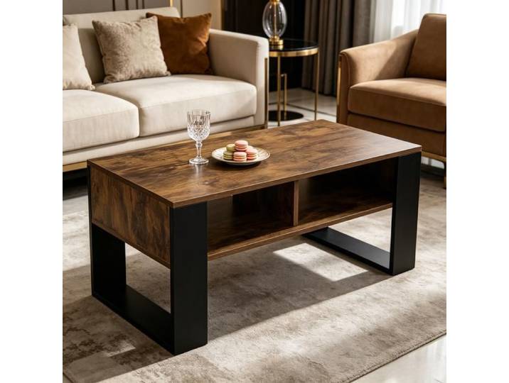 Table basse - WESTYLE - Couchtisch 90x45 - Bois mélaminé - 2 compartiments - Patins antidérapants