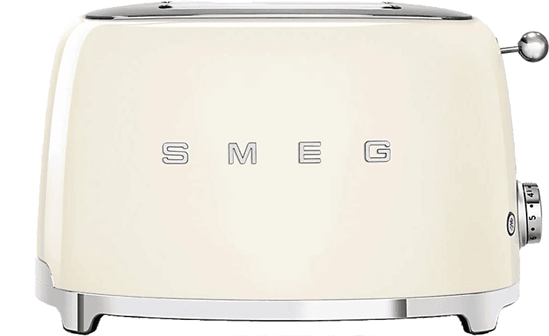 Tostadora - Smeg TSF01CREU, 950 W, 2 rebanadas cortas, ranuras, 50's Style, Acabado brillante, Crema