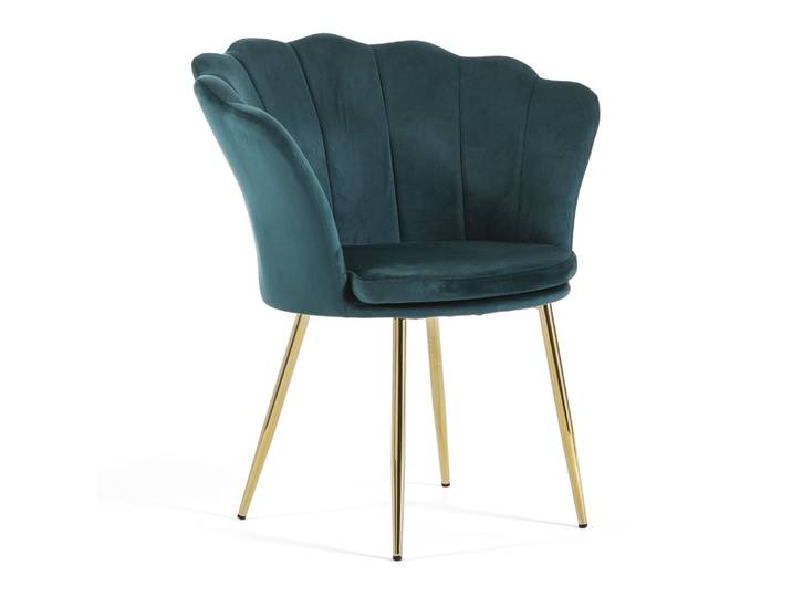 Fauteuil coquillage velours bleu canard pieds or