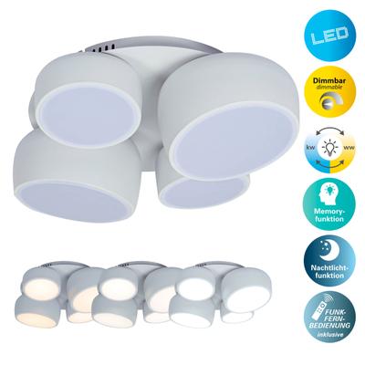 NÄVE LED Deckenleuchte "Eliora", weiß, 4, H: 15cm, 1 Stk., Leuchten, LED, dimmbar, CCT, Memory, Nachtlicht, Funkfernbedienung, weiß, LED Deckenleuchte
