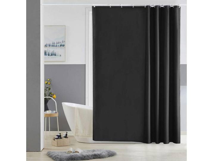 Duschvorhang 180 x 180 cm Schwarz Polyester schimmelresistent wasserabweisend Waschbar mit 12 Ringen, 72x72 cm, Heimtextilien, Badtextilien, Duschvorhänge