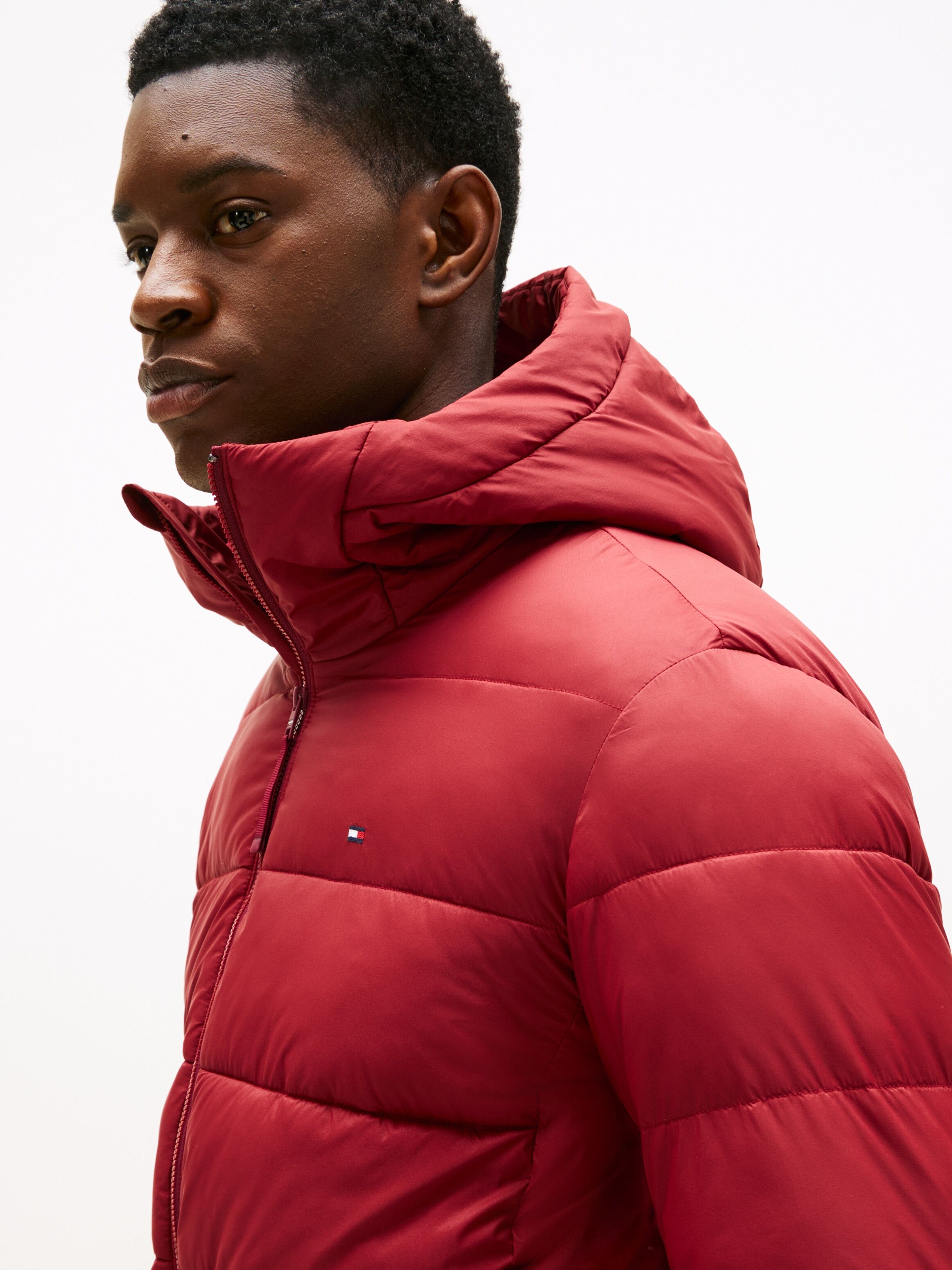 Steppjacke TOMMY HILFIGER "MID WEIGHT HOODED JACKET", Herren, Gr. L, rot (regatta rot), Web, Obermaterial: 100% Polyamid, unifarben, regular fit normal, Rundhals, eingesetzt gerader Abschluss, Jacken Steppjacke, Winterjacke, Übergangsjacke regatta rot L