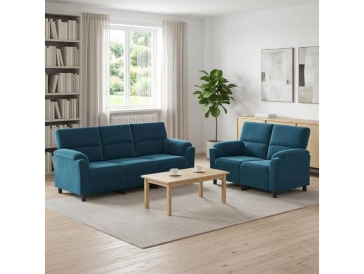 Sofa-Set 2 Stück Blau Samt mit Metallrahmen Samtoberfläche,konische Beine,Kissenrücken,Metallrahmen,einfache Pflege,Wohnzimmer