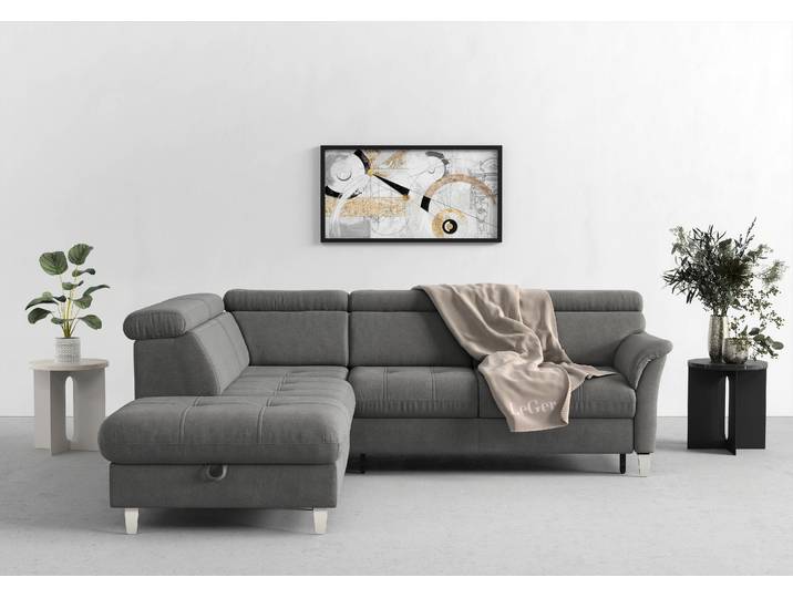 Ecksofa, Polyester, Grau, 252×216 cm, Mit Bettfunktion & Stauraum, Sit&More