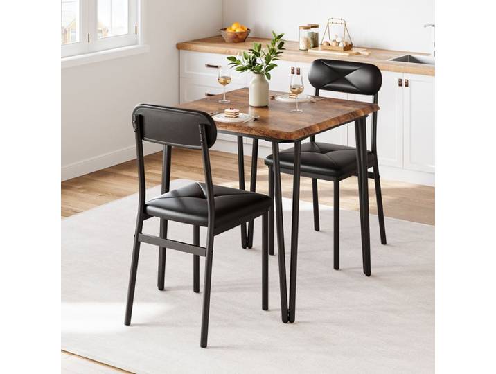 Ensemble repas 3 pièces 2 personnes – table carrée 2 chaises rembourrées – gris – petits espaces