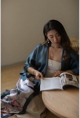 KIM + ONO Washable Silk Lotus Kimono Robe - Long   KIM+ONO - night shadow / one size