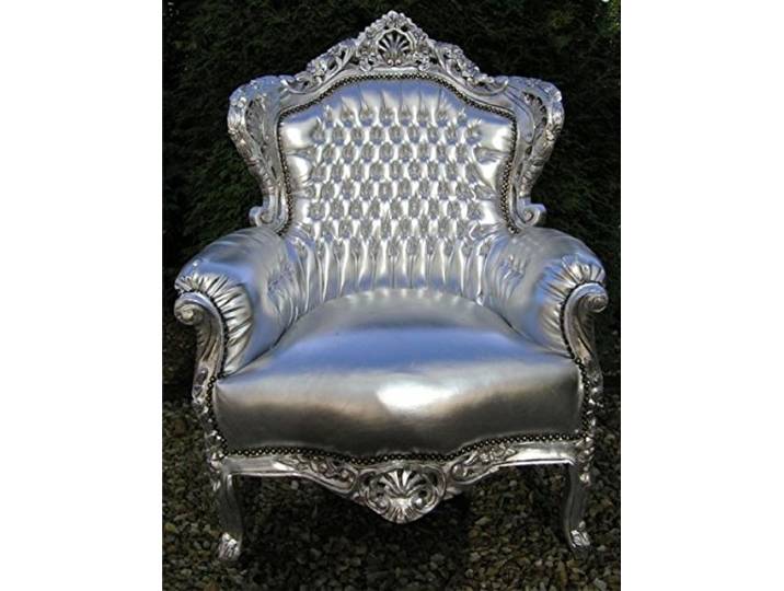 Casa Padrino Barock Sessel 'King' Silber/Silber Lederoptik