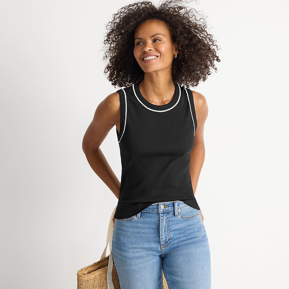 Geripptes, ärmelloses Top mit Kontrast-Besatz für Damen, Damen, size: regular, Schwarz, Baumwolle/Baumwoll-Mischung, by Lands' End