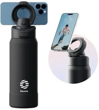 Uplifted Finds FEIJIAN Stainless Steel Sports Water Bottle Magnetic Phone Holder & Bouncing Cover Thermos black 950 Ml
