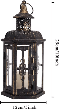 Inspire Curations Vintage Metal Hanging Candle Lantern 10 Decorative Indoor & Outdoor Candle Holder black